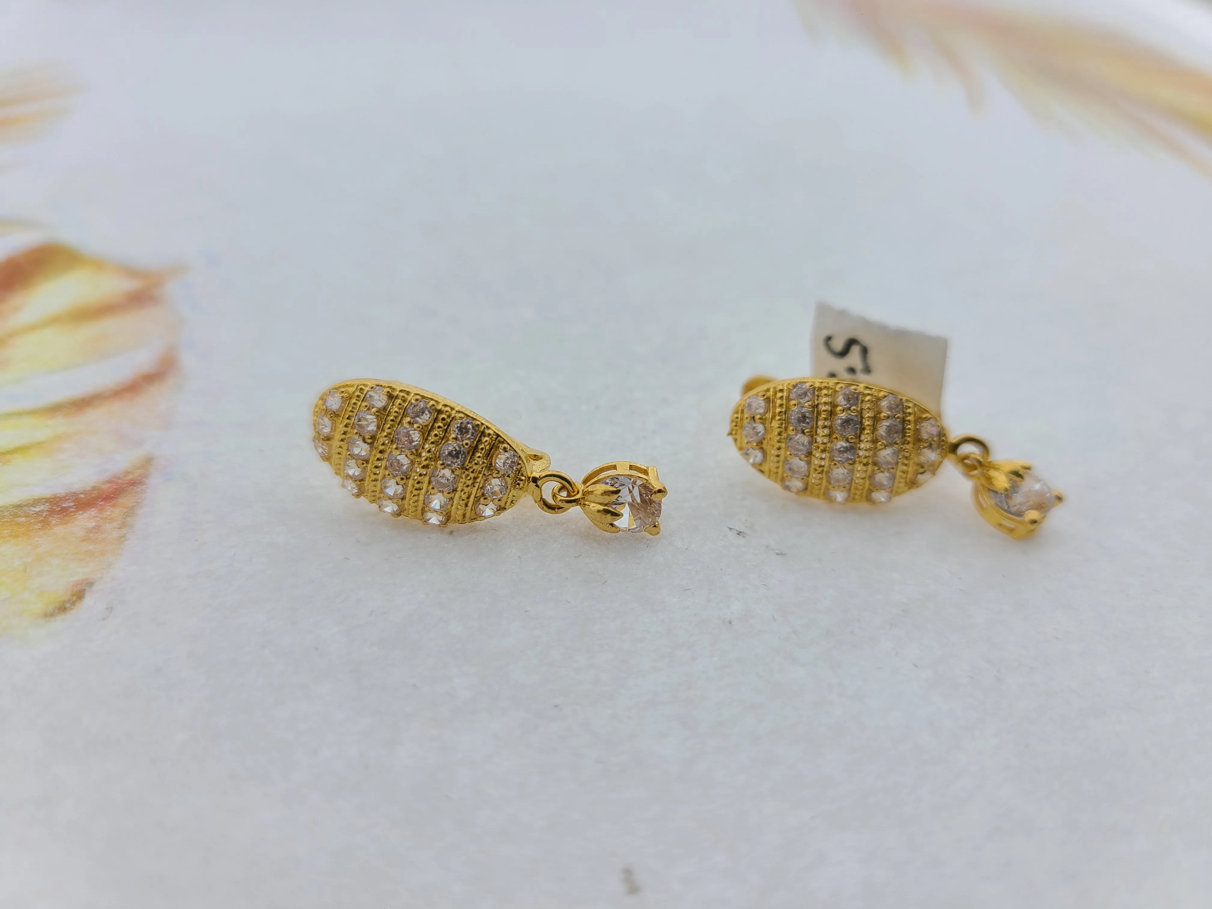 22K Solid Gold Zircon Clip Ons E22263