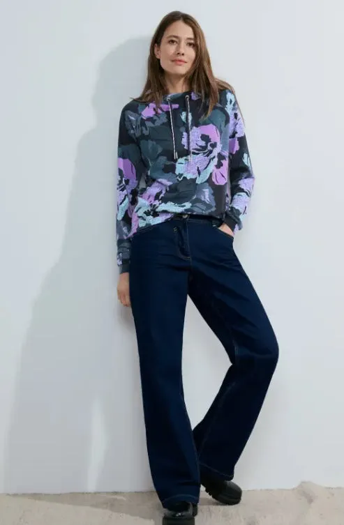 321007- Navy/Purple Floral High Neck Pullover - Cecil