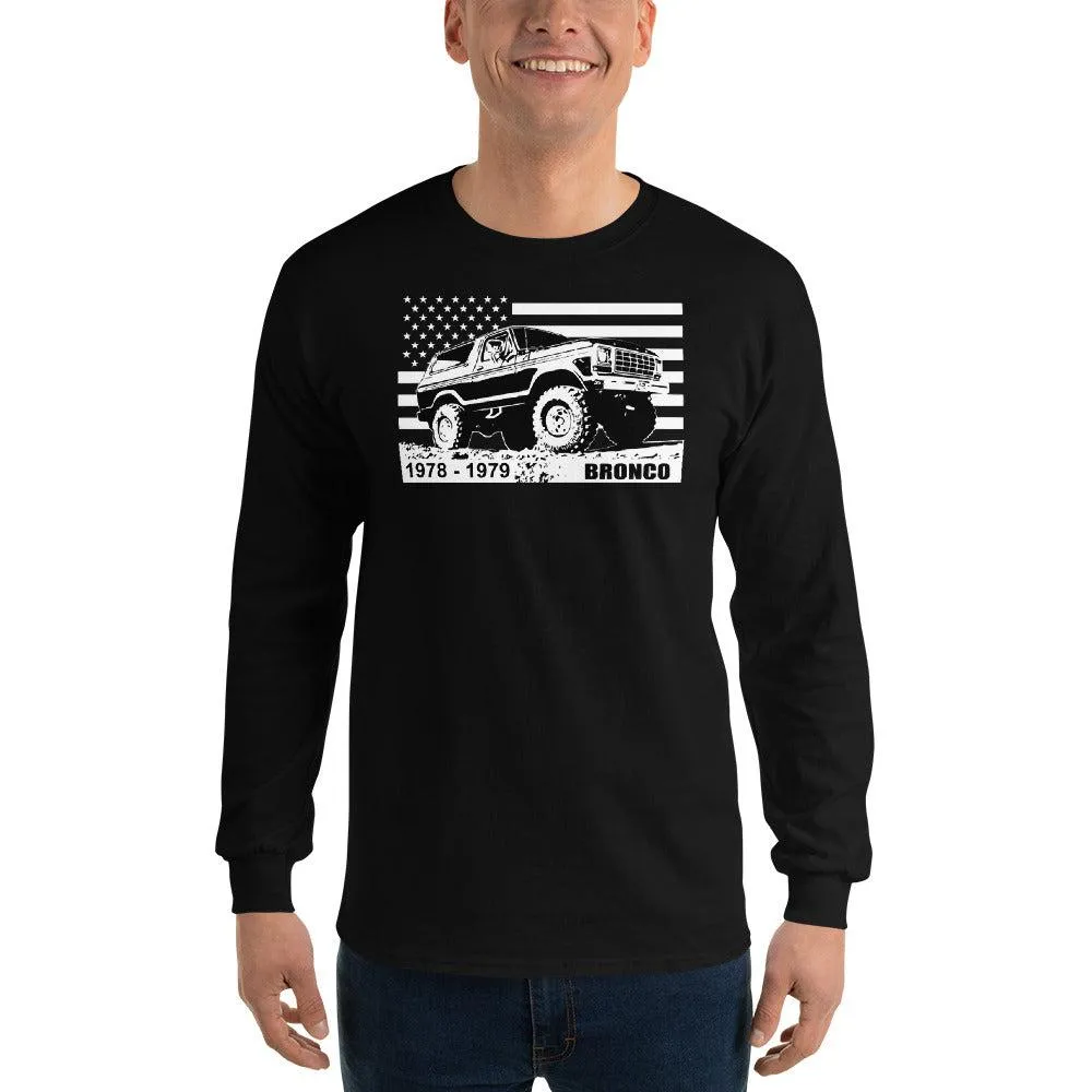 78-79 Bronco Long Sleeve T-Shirt With American Flag