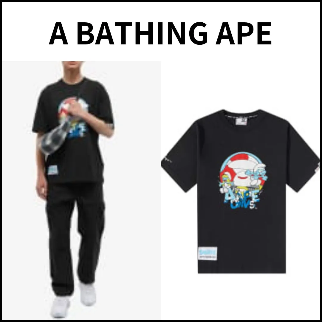 A BATHING APE  |Crew Neck Unisex Street Style Cotton Short Sleeves Oversized