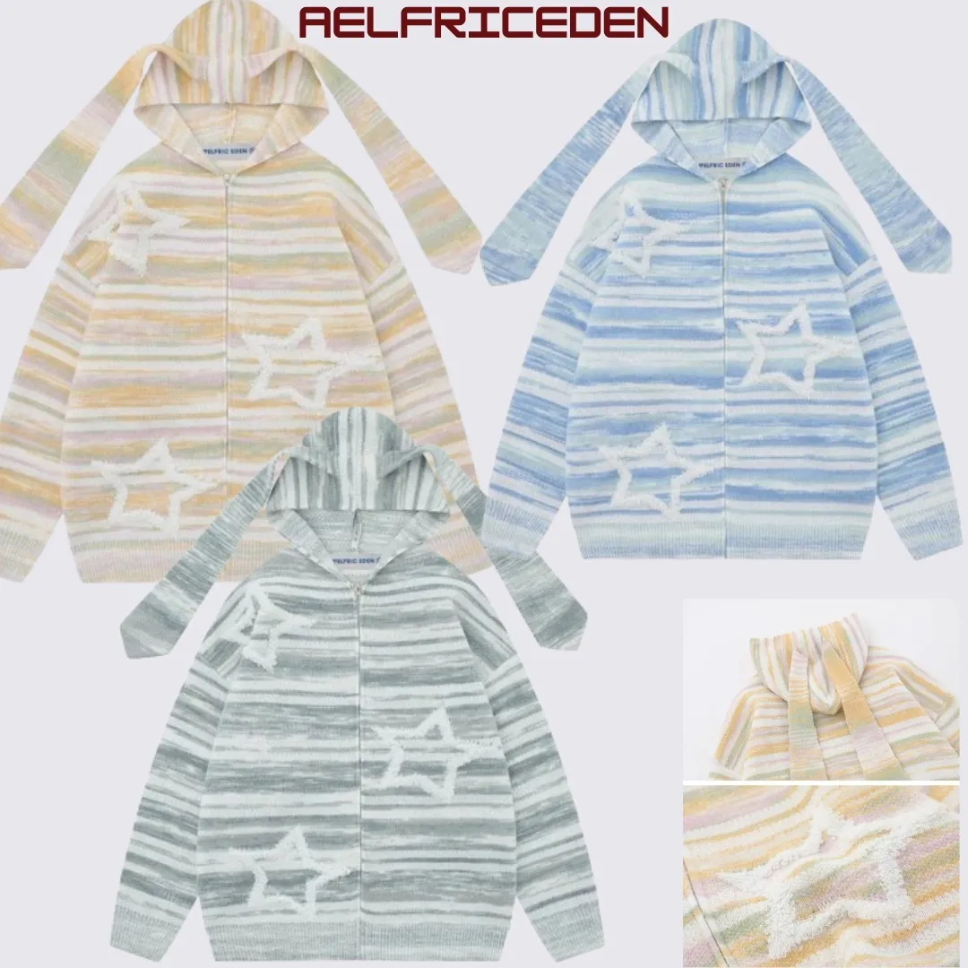 Aelfric Eden  |Stripes Star Unisex Street Style Long Sleeves