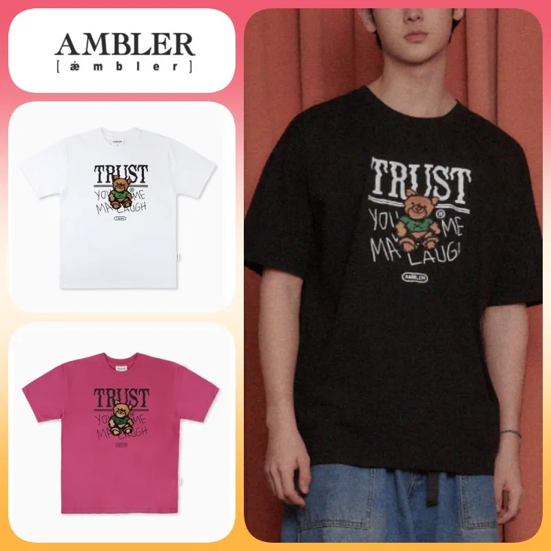 AMBLER  |U-Neck Cotton Oversized Logo T-Shirts