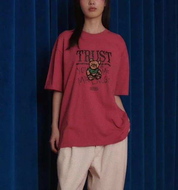 AMBLER  |U-Neck Cotton Oversized Logo T-Shirts