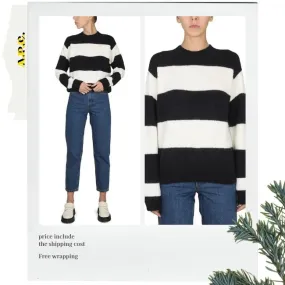 A.P.C.  |Crew Neck Stripes Casual Style Unisex Wool Rib Street Style