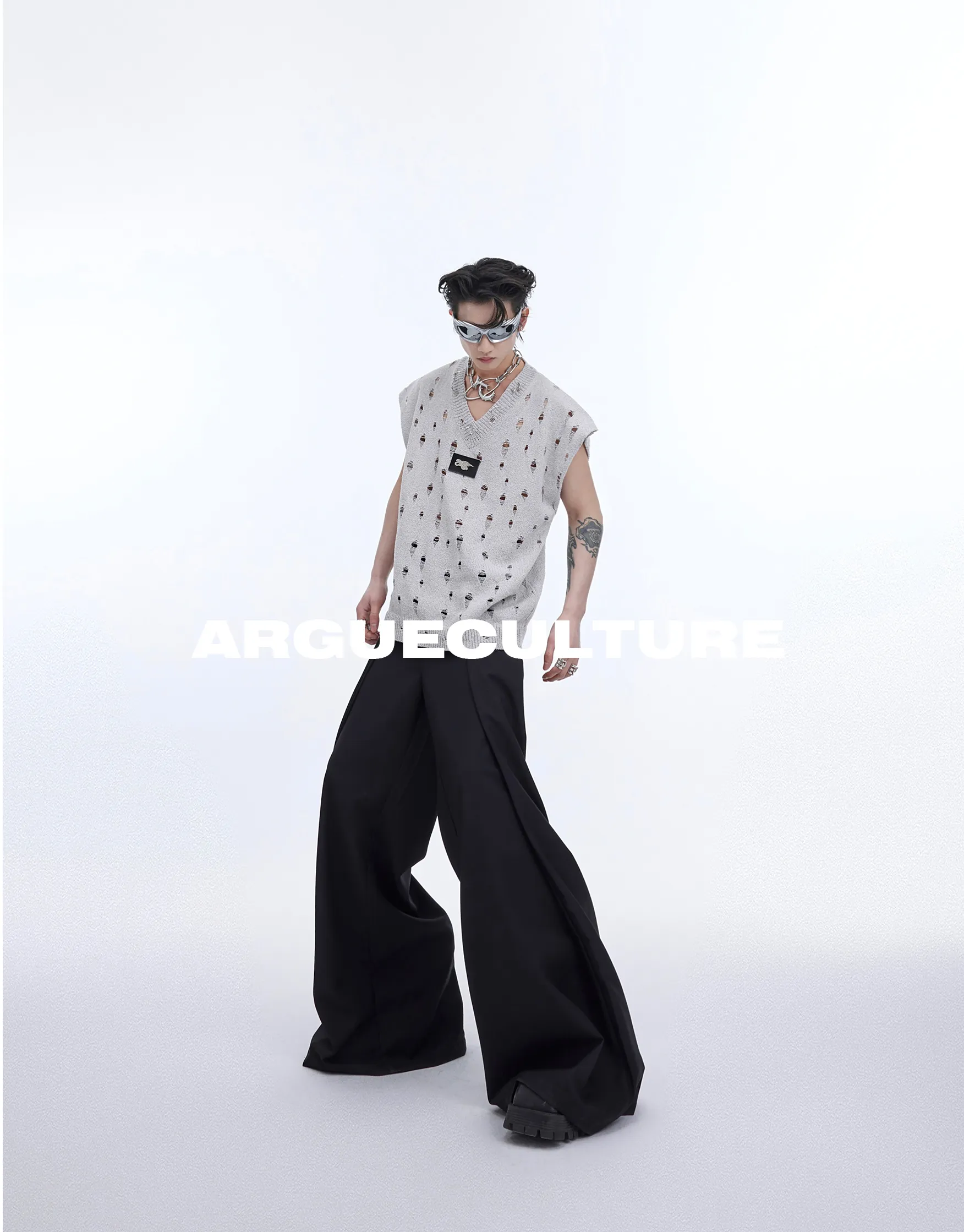 Argue Culture  |Street Style V-Neck Plain Other Animal Patterns Oversized