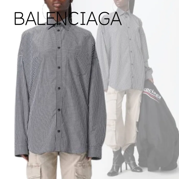 BALENCIAGA  |Gingham Casual Style Unisex Street Style Long Sleeves