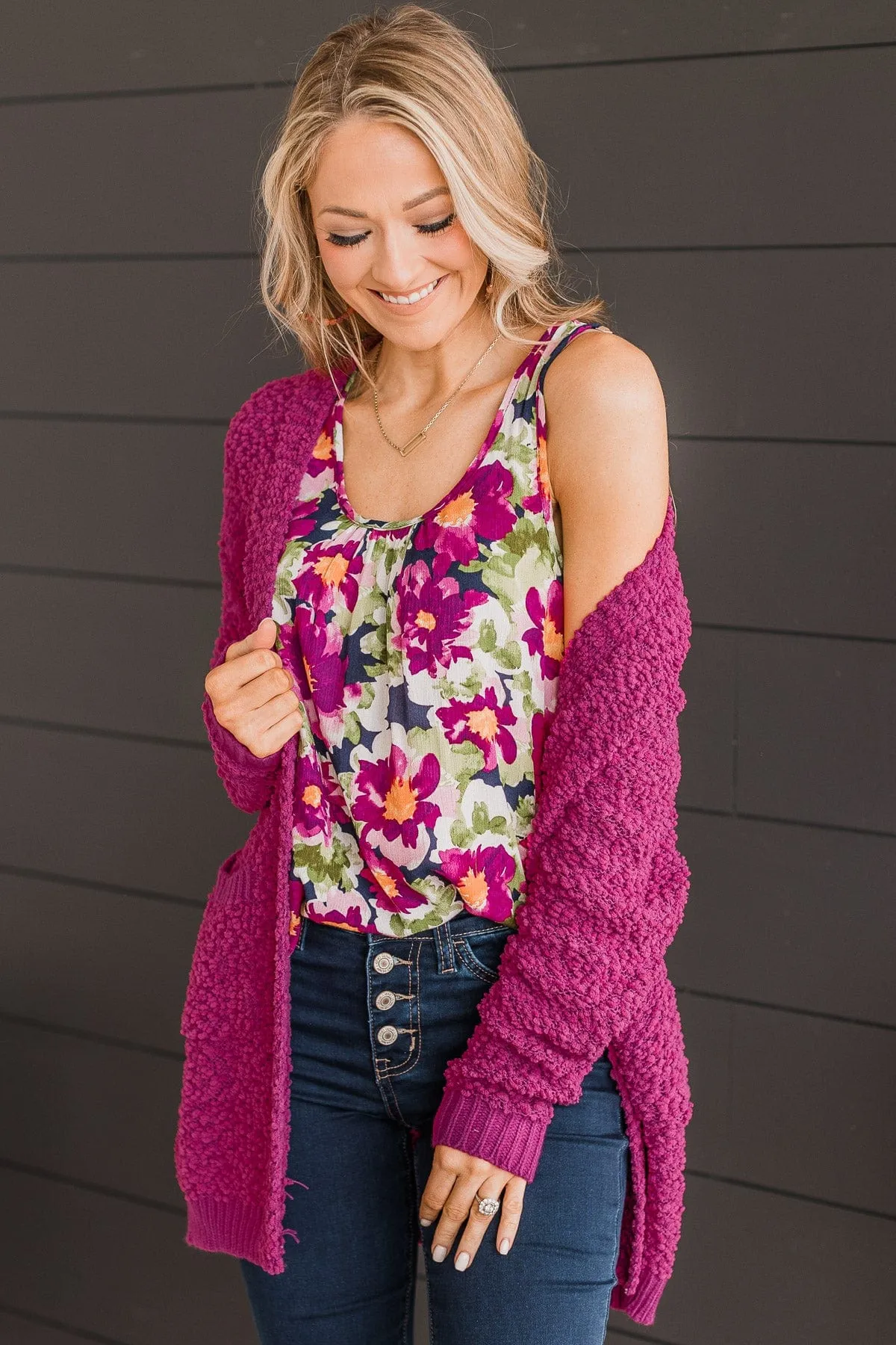 Bloom With Style Floral Tank Top- Navy & Magenta