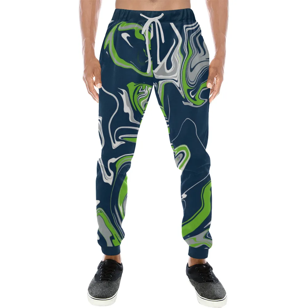 Blue Green Grey and White Oil Slick Men's Big & Tall All Over Print Jogger Sweatpants