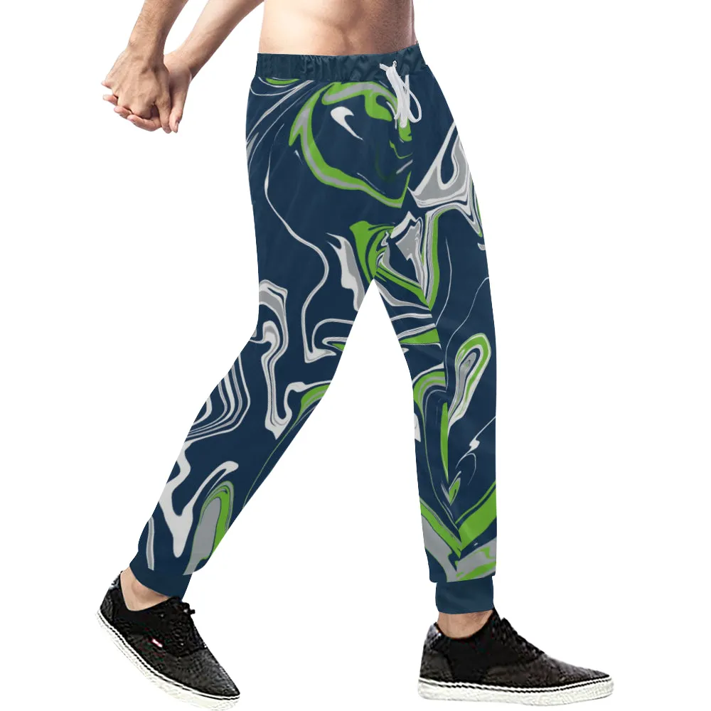 Blue Green Grey and White Oil Slick Men's Big & Tall All Over Print Jogger Sweatpants