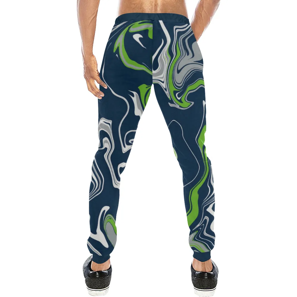 Blue Green Grey and White Oil Slick Men's Big & Tall All Over Print Jogger Sweatpants