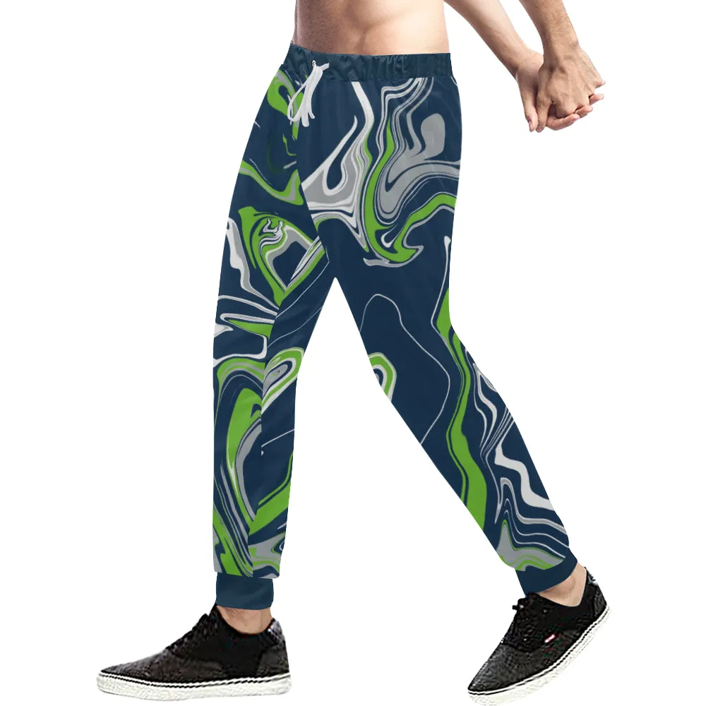 Blue Green Grey and White Oil Slick Men's Big & Tall All Over Print Jogger Sweatpants