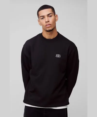 boohoo Mens Oversized B Embroidered Sweatshirt