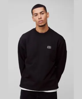 boohoo Mens Oversized B Embroidered Sweatshirt