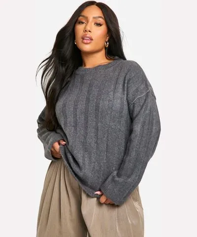 boohoo Womens Plus Soft Wide Rib Oversized Sweater