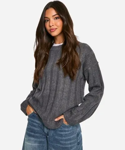 boohoo Womens Soft Wide Rib Oversized Sweater