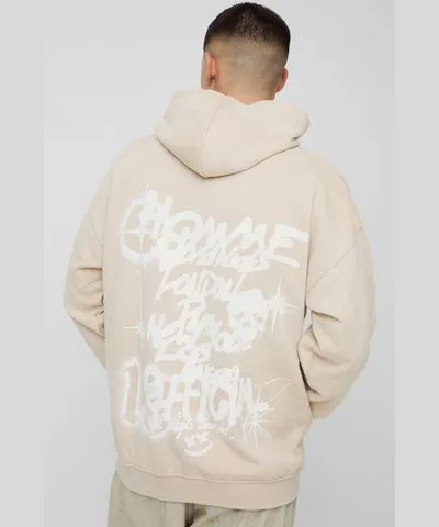 boohooMAN Mens 13 Graffiti Graphic Spray Washed Hoodie