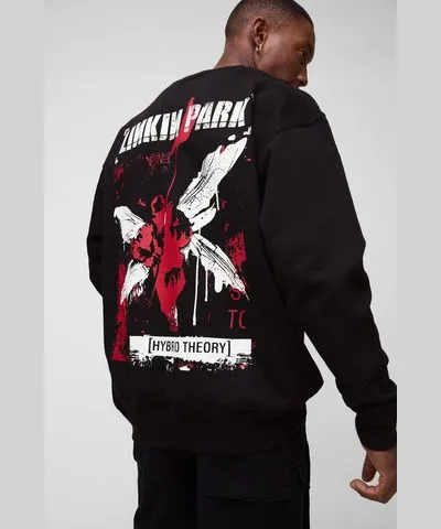 boohooMAN Mens Oversized Linkin Park Band License Print Sweatshirt