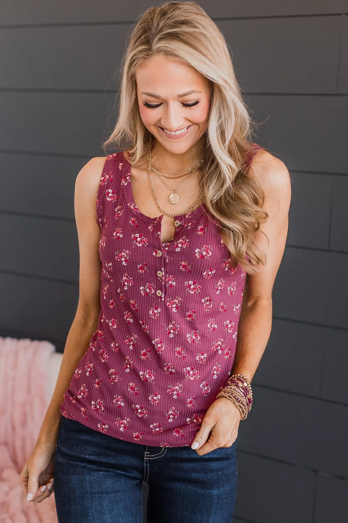 Bountiful Smiles Floral Tank Top- Berry