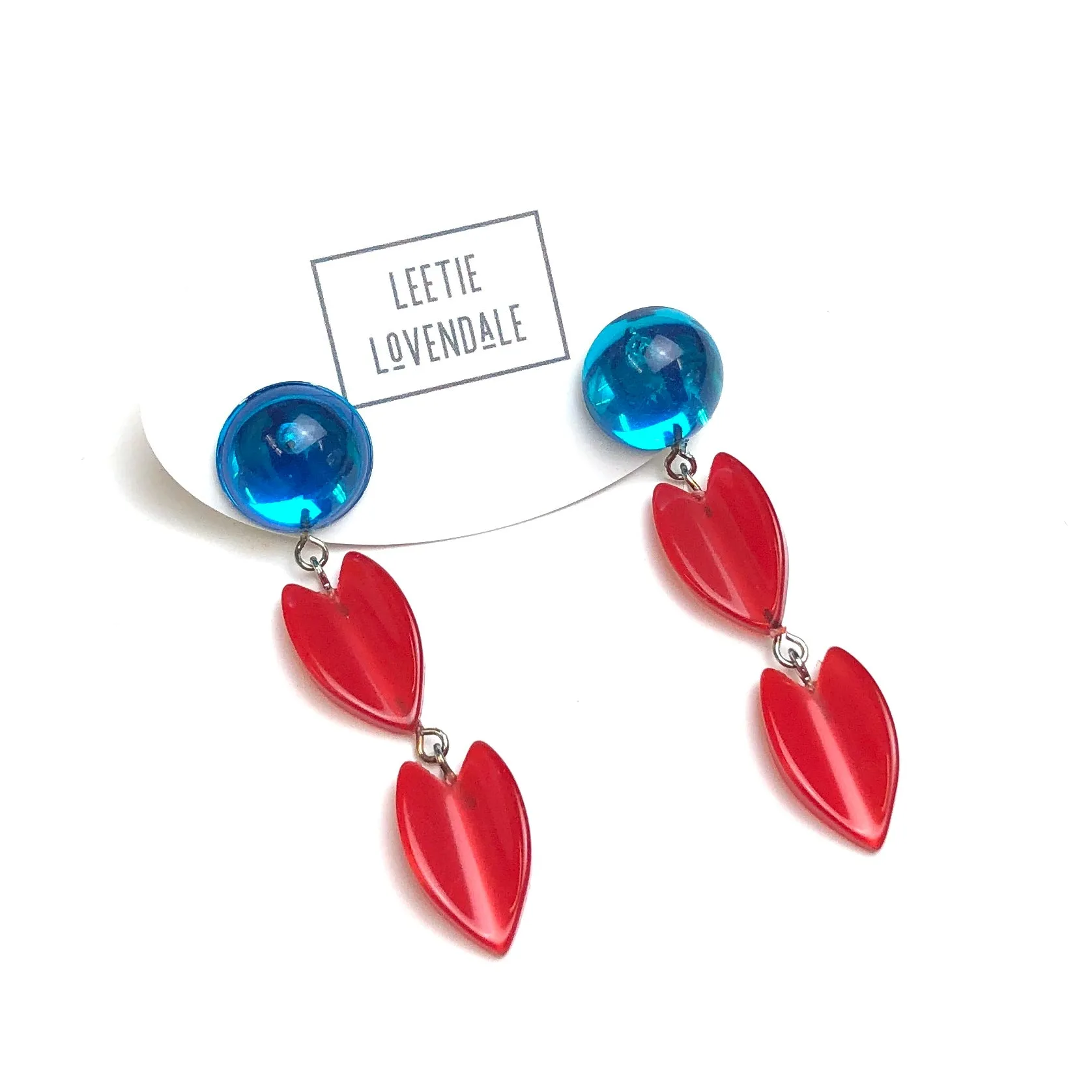 Capri & Cherry Red Leaf Drop Statement Earrings