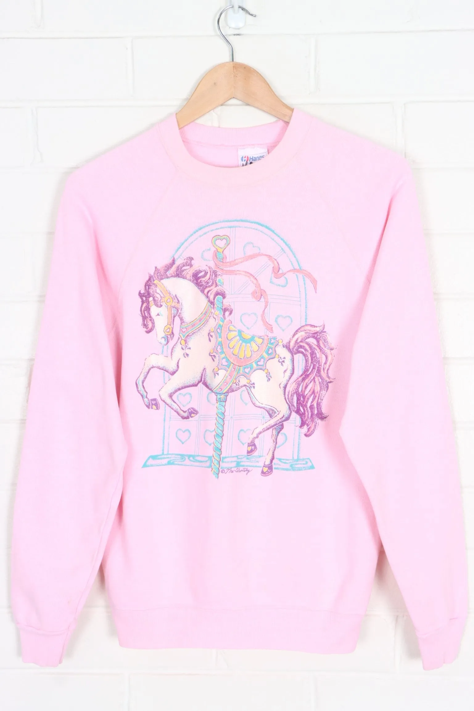 Carousel Horse 80s Glitter Print Pink Sweatshirt USA Made (M)