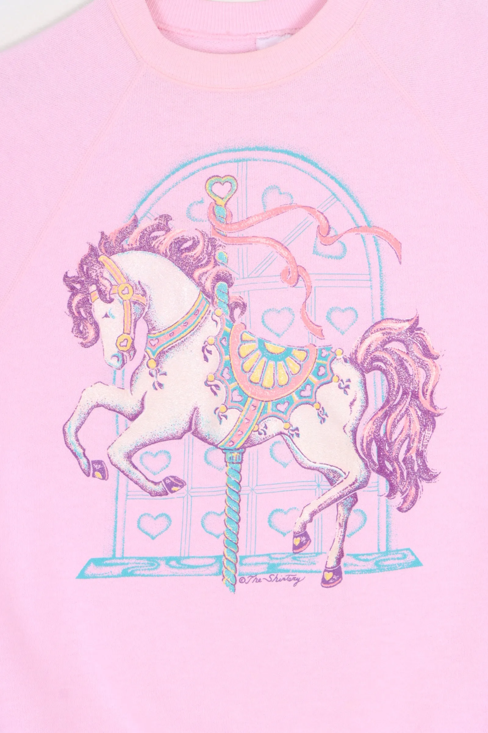 Carousel Horse 80s Glitter Print Pink Sweatshirt USA Made (M)