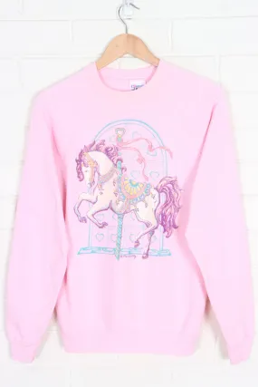 Carousel Horse 80s Glitter Print Pink Sweatshirt USA Made (M)