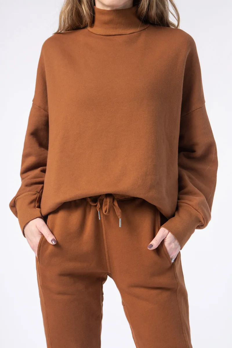 Cleo Mock Neck Sweatshirt in Chestnut