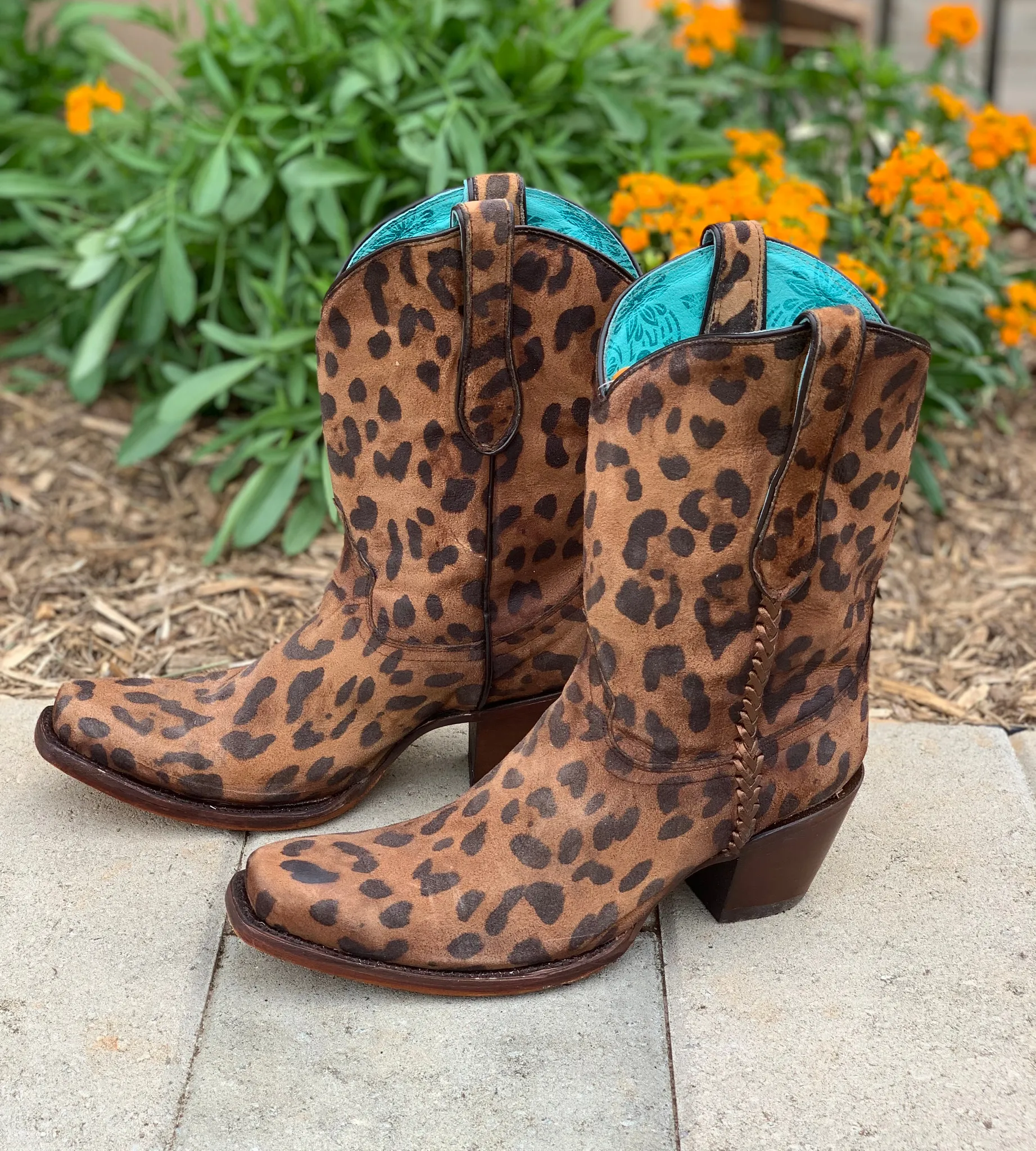 Corral Brown Leopard Print Woven Ankle Boot A4245