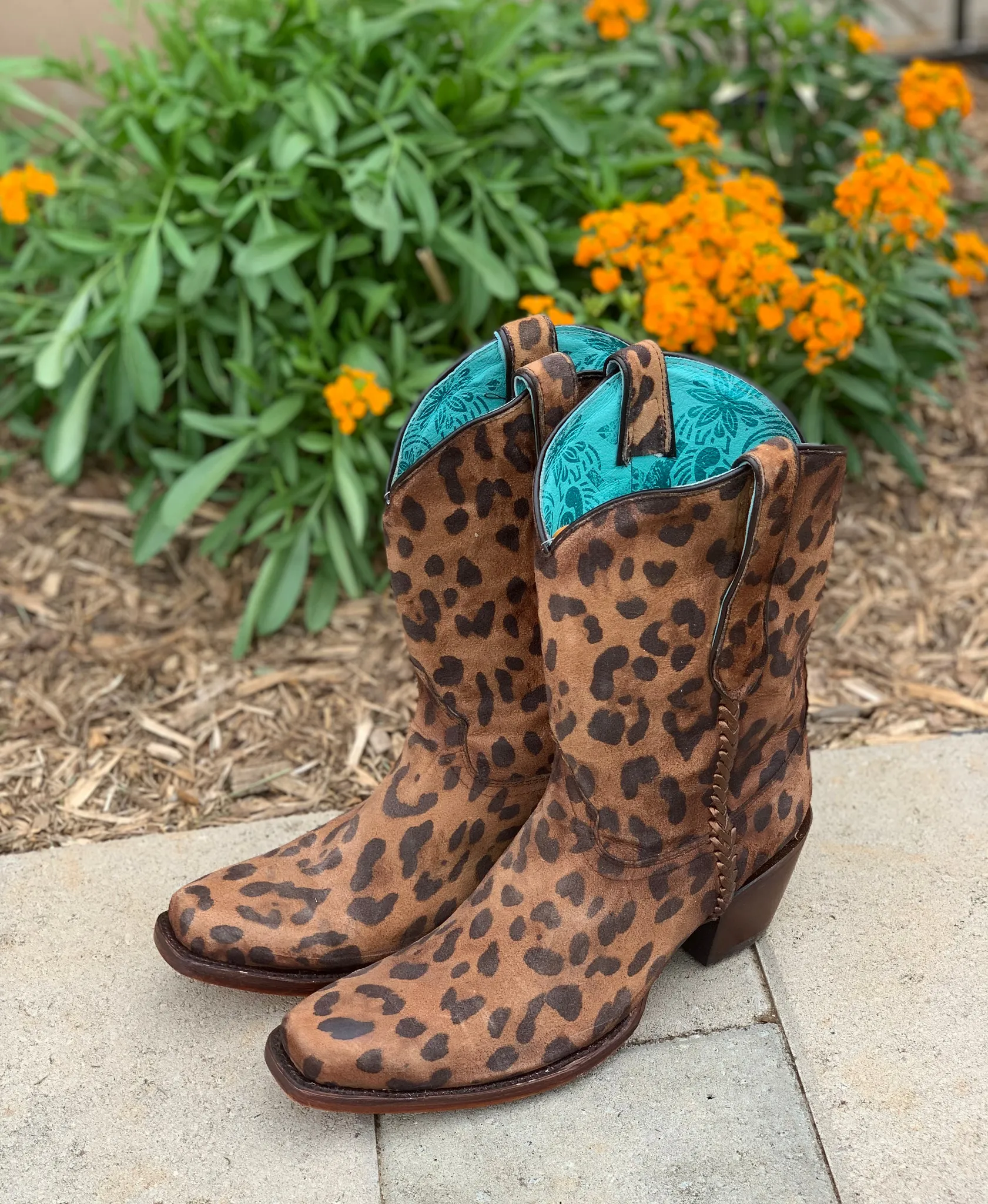 Corral Brown Leopard Print Woven Ankle Boot A4245