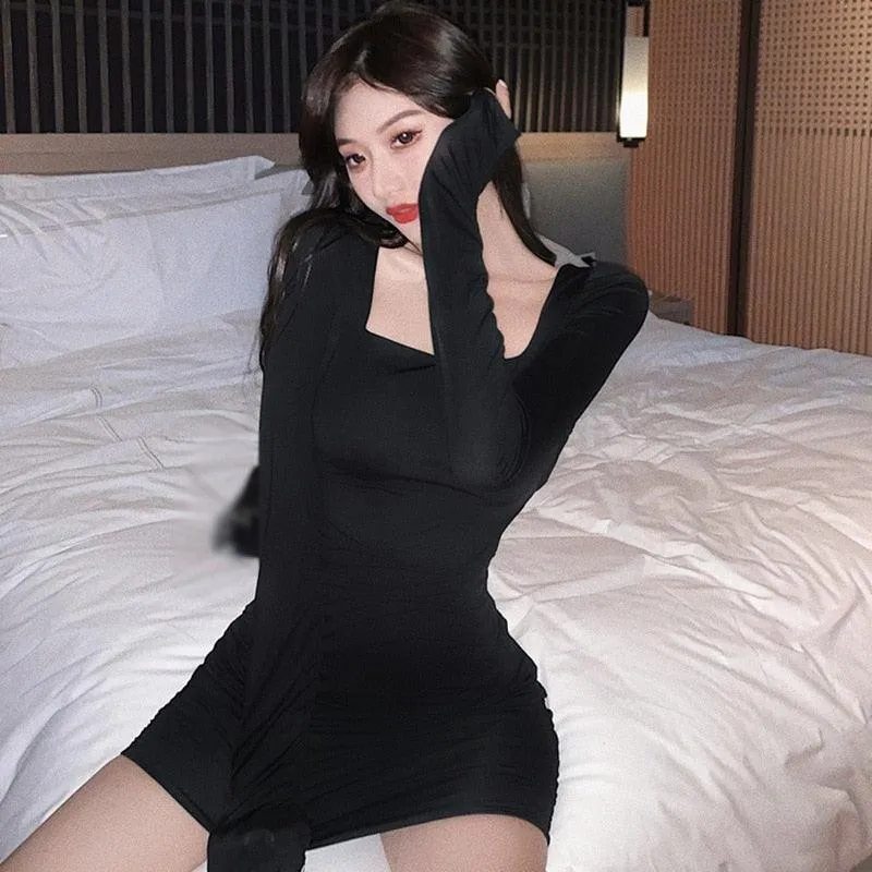 Cross Bandage Hollow Out Sexy Slim Mini Dress