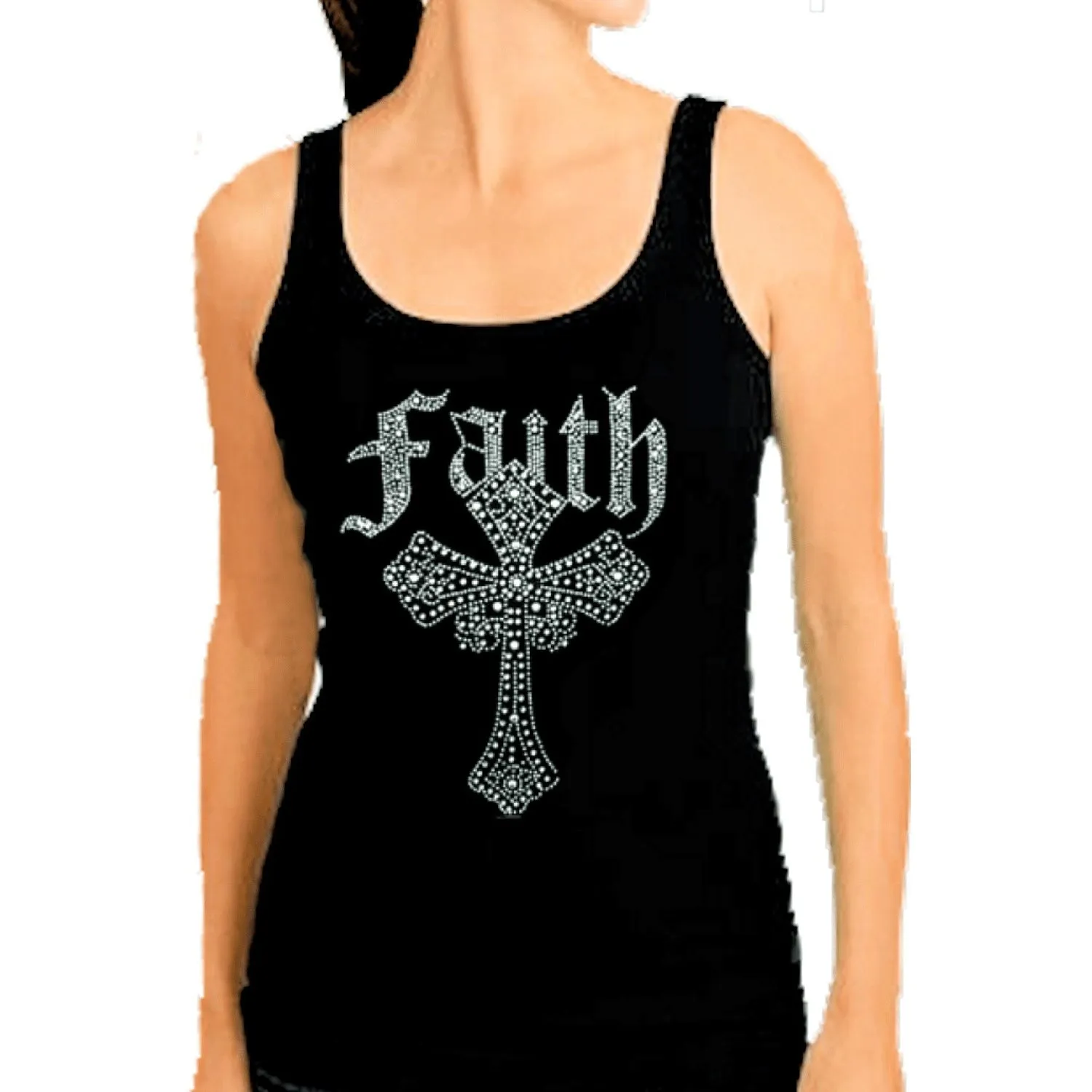 Crystal Rhinestone Inspirational Faith Cross Tank Top