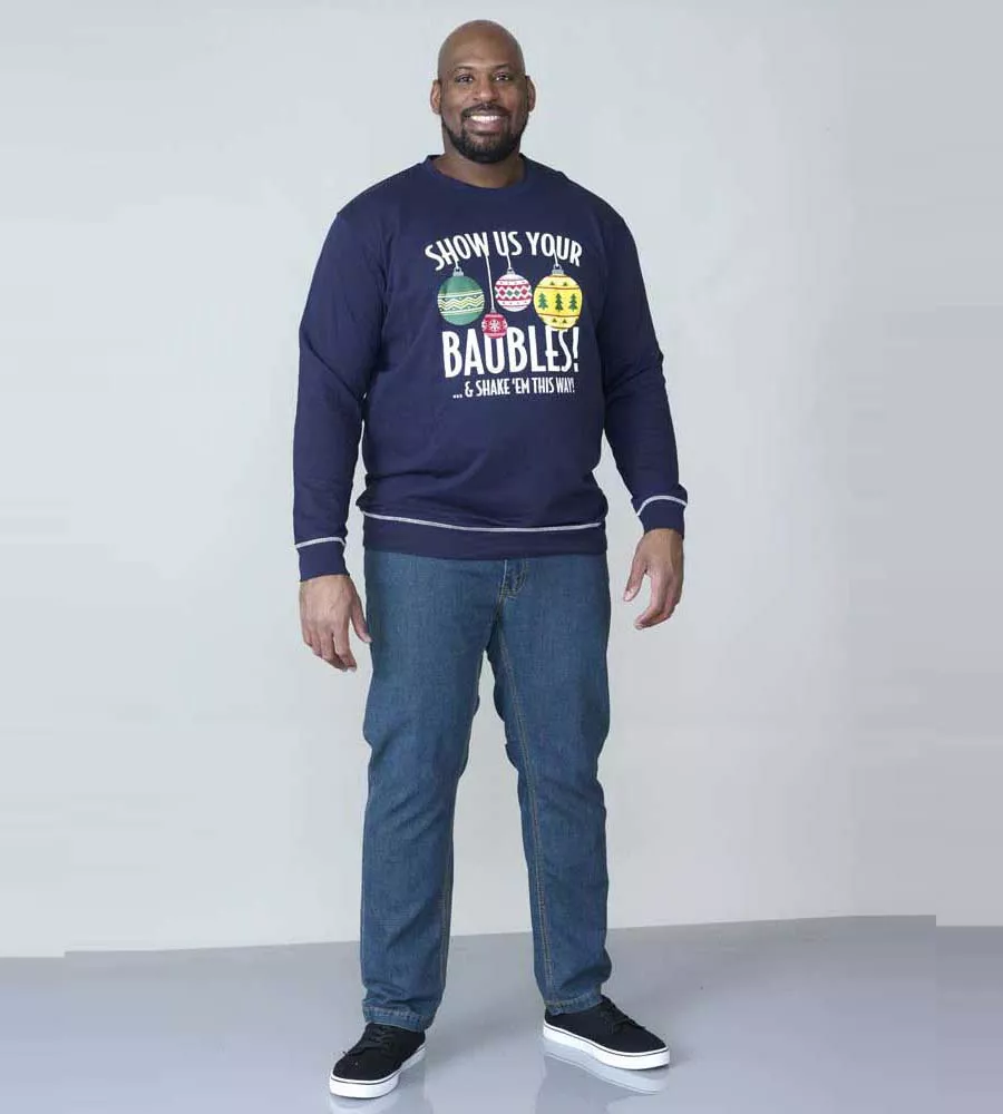 D555 Big Mens Navy Baubles Christmas Sweatshirt (BAUBLES NAVY)