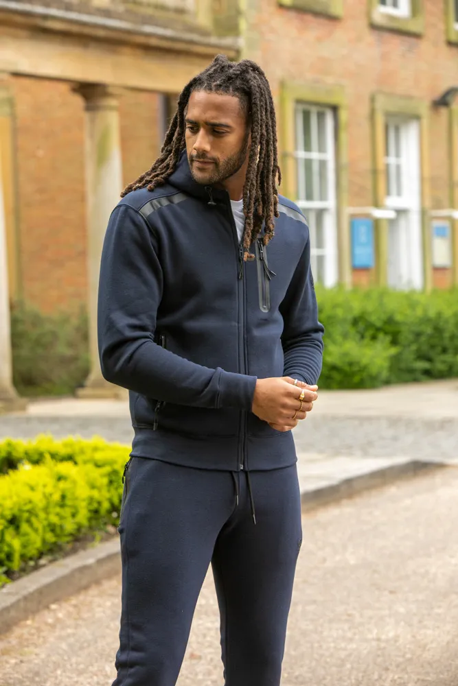 D555 Tall Mens Navy Hoodie With Reversed Zips (GABRIEL)