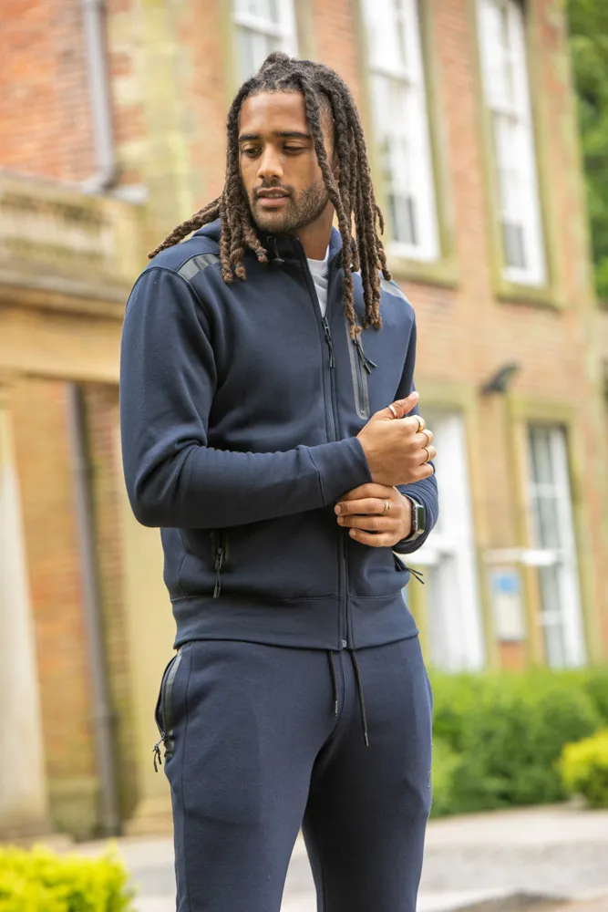 D555 Tall Mens Navy Hoodie With Reversed Zips (GABRIEL)