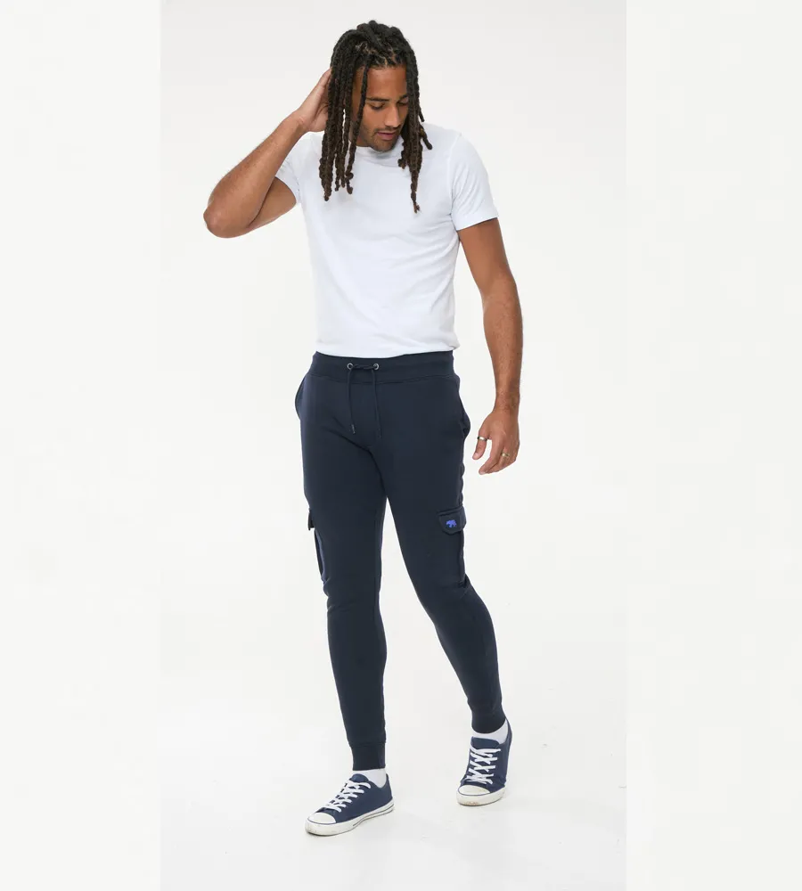 D555 Tall Mens Navy Joggers With Cargo Pockets and Ribbed Cuffs (TILDEN 1)