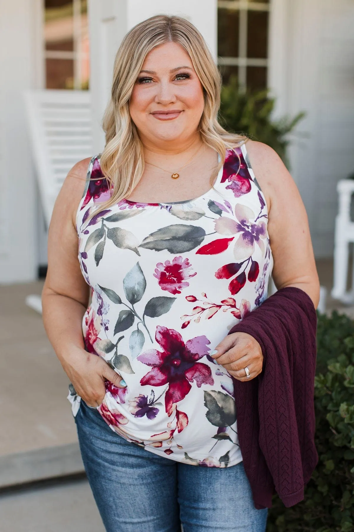 Day Dreams Of You Floral Tank Top- Ivory