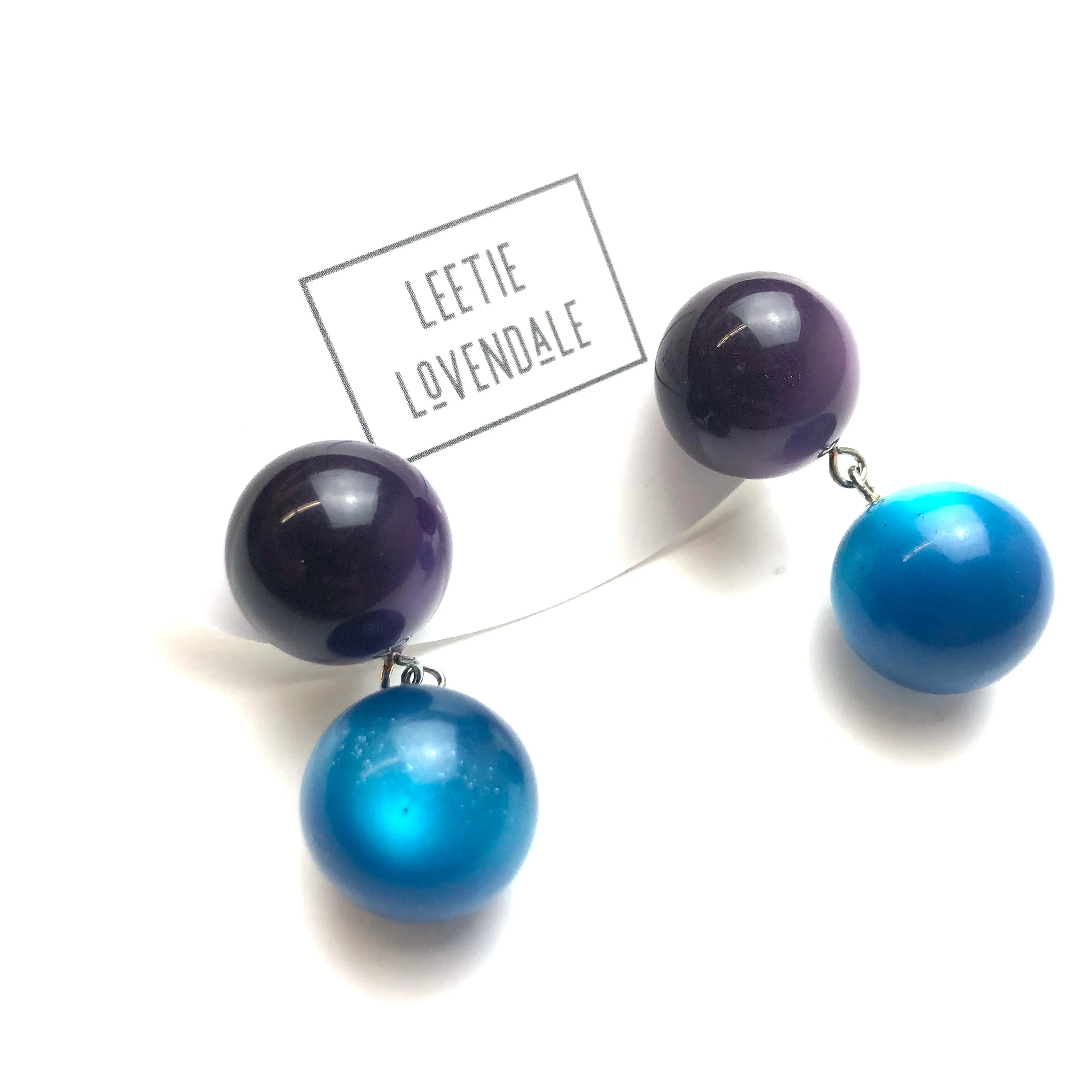 Deep Purple and Capri Blue Moonglow Lollipop Drop Earrings