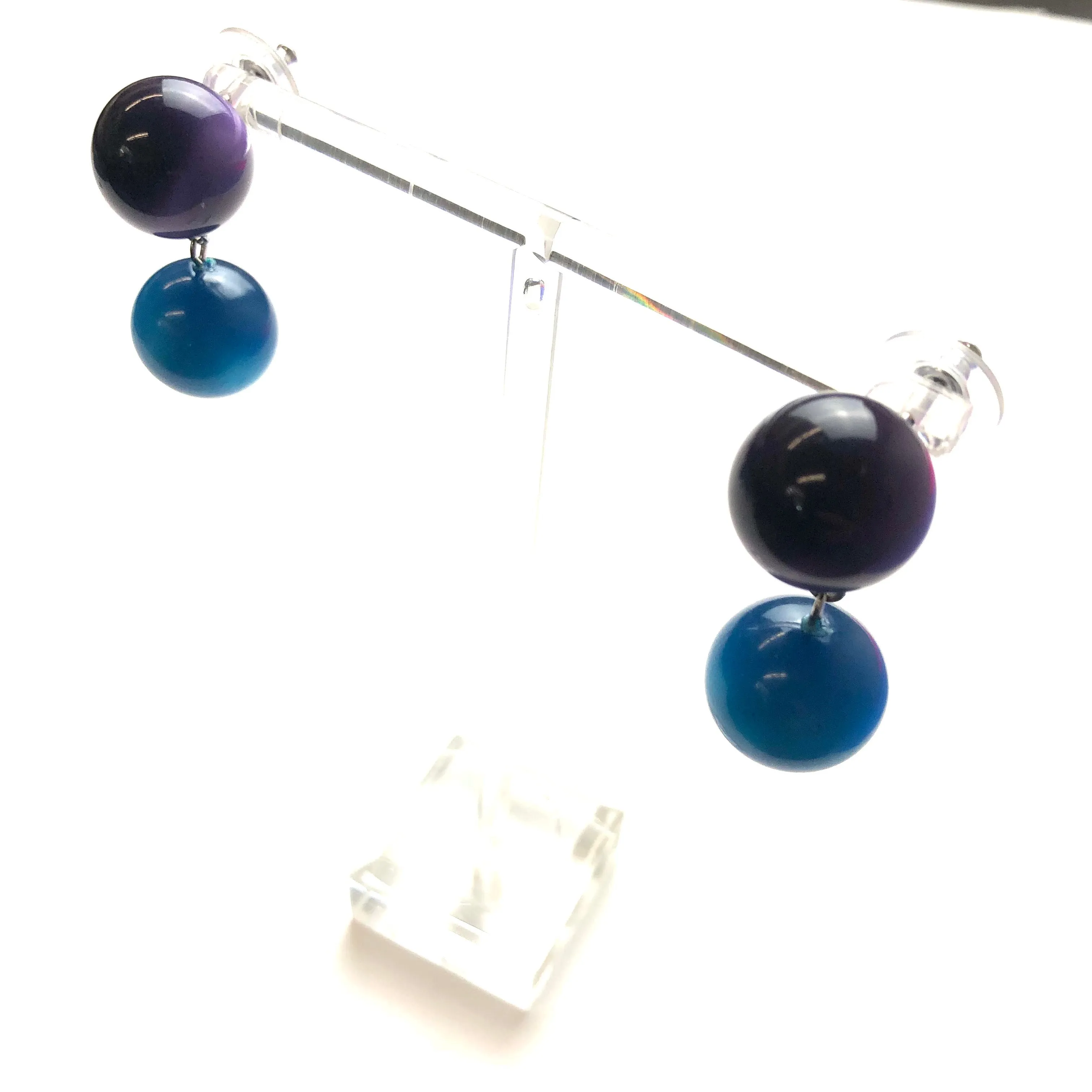 Deep Purple and Capri Blue Moonglow Lollipop Drop Earrings