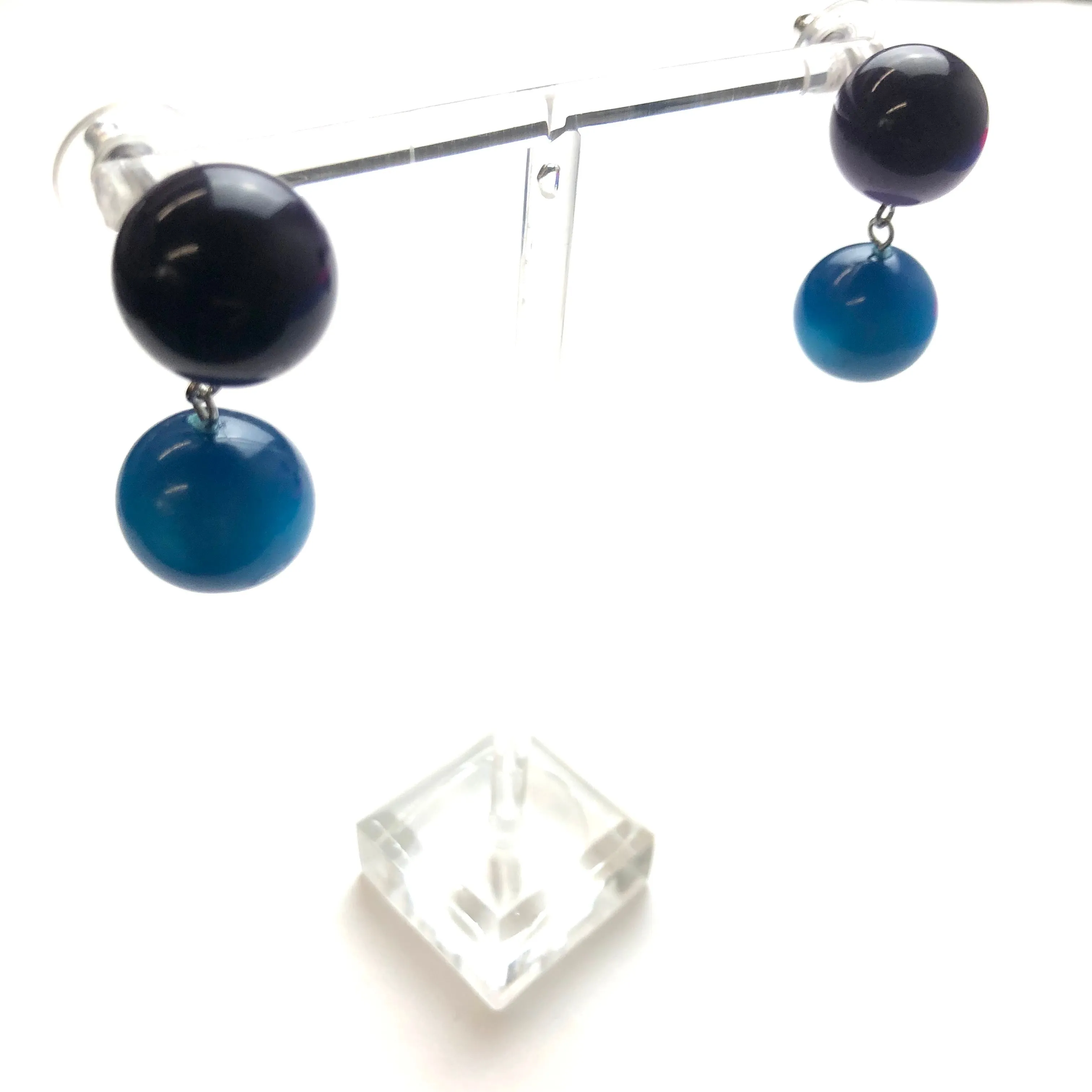 Deep Purple and Capri Blue Moonglow Lollipop Drop Earrings