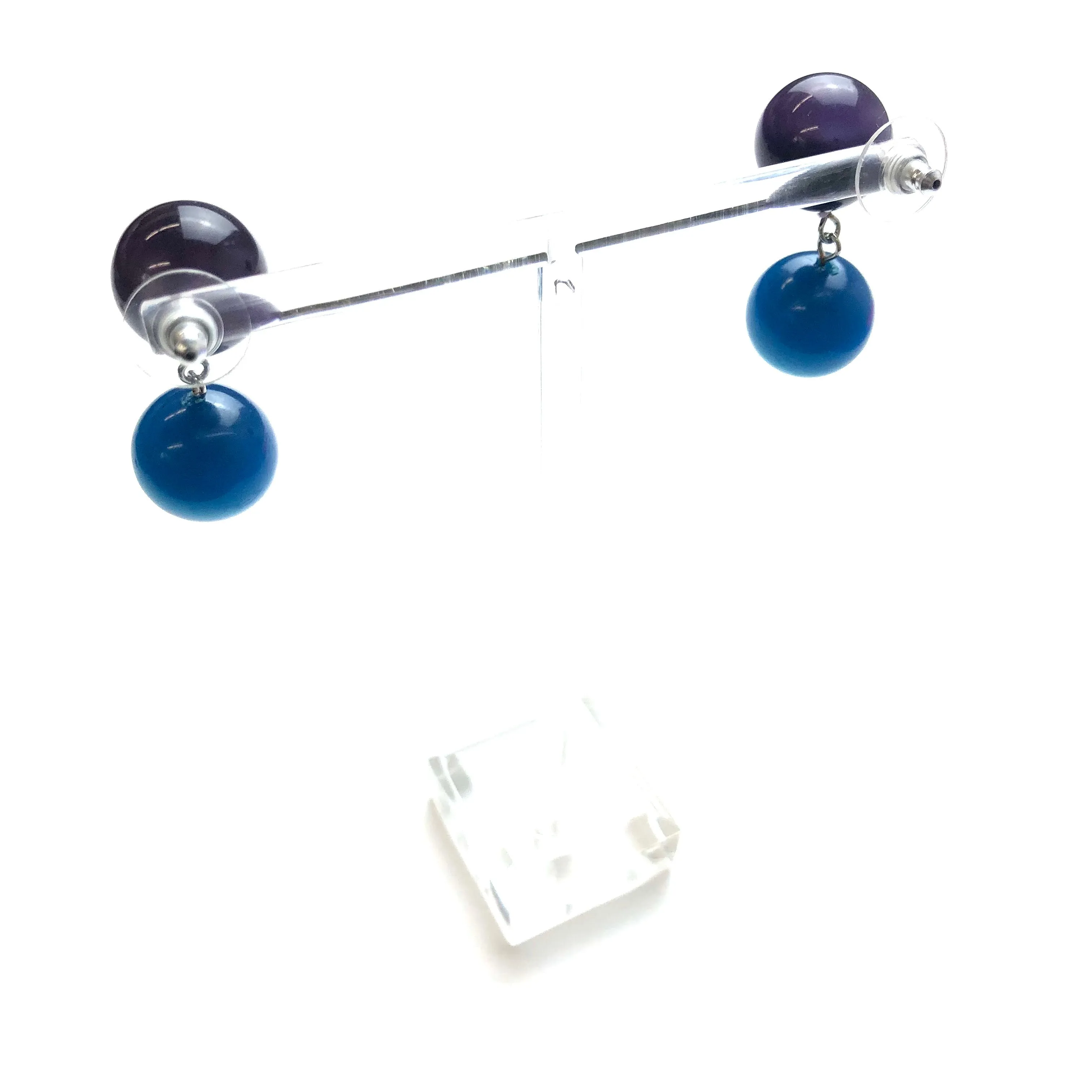 Deep Purple and Capri Blue Moonglow Lollipop Drop Earrings