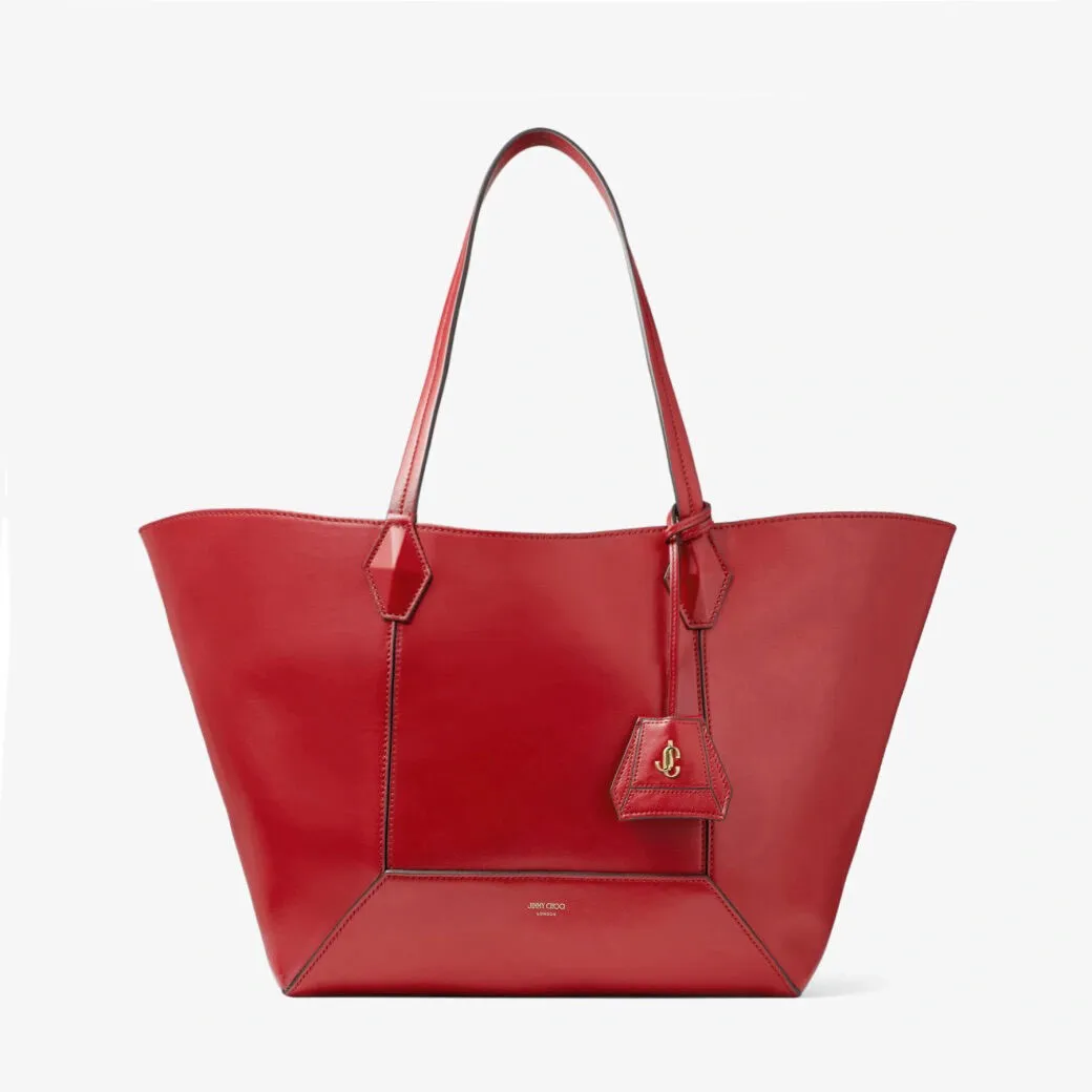 Diamond Tote/M Ruby Red Calf Leather Tote Bag