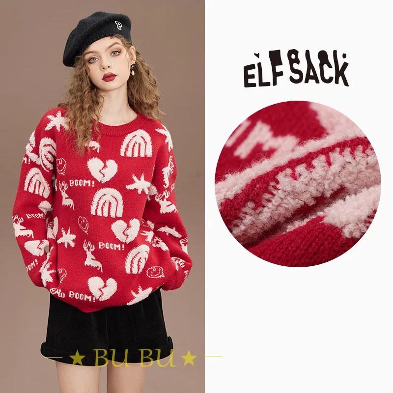 ELF SACK  |Crew Neck Casual Style Unisex Blended Fabrics Long Sleeves