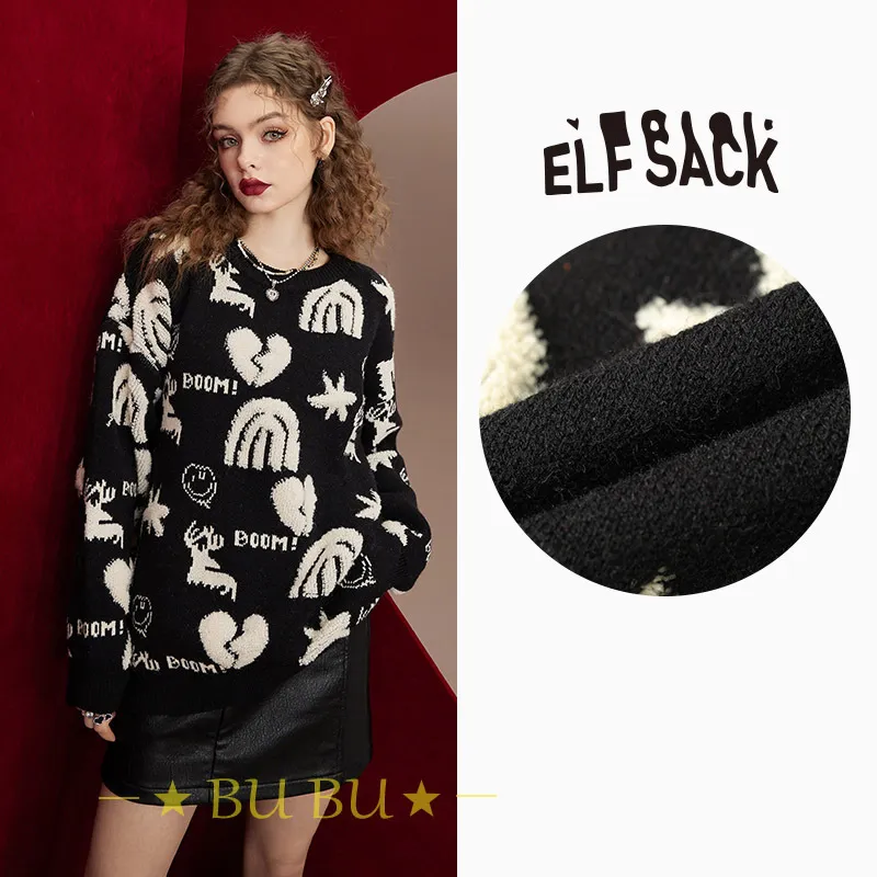 ELF SACK  |Crew Neck Casual Style Unisex Blended Fabrics Long Sleeves