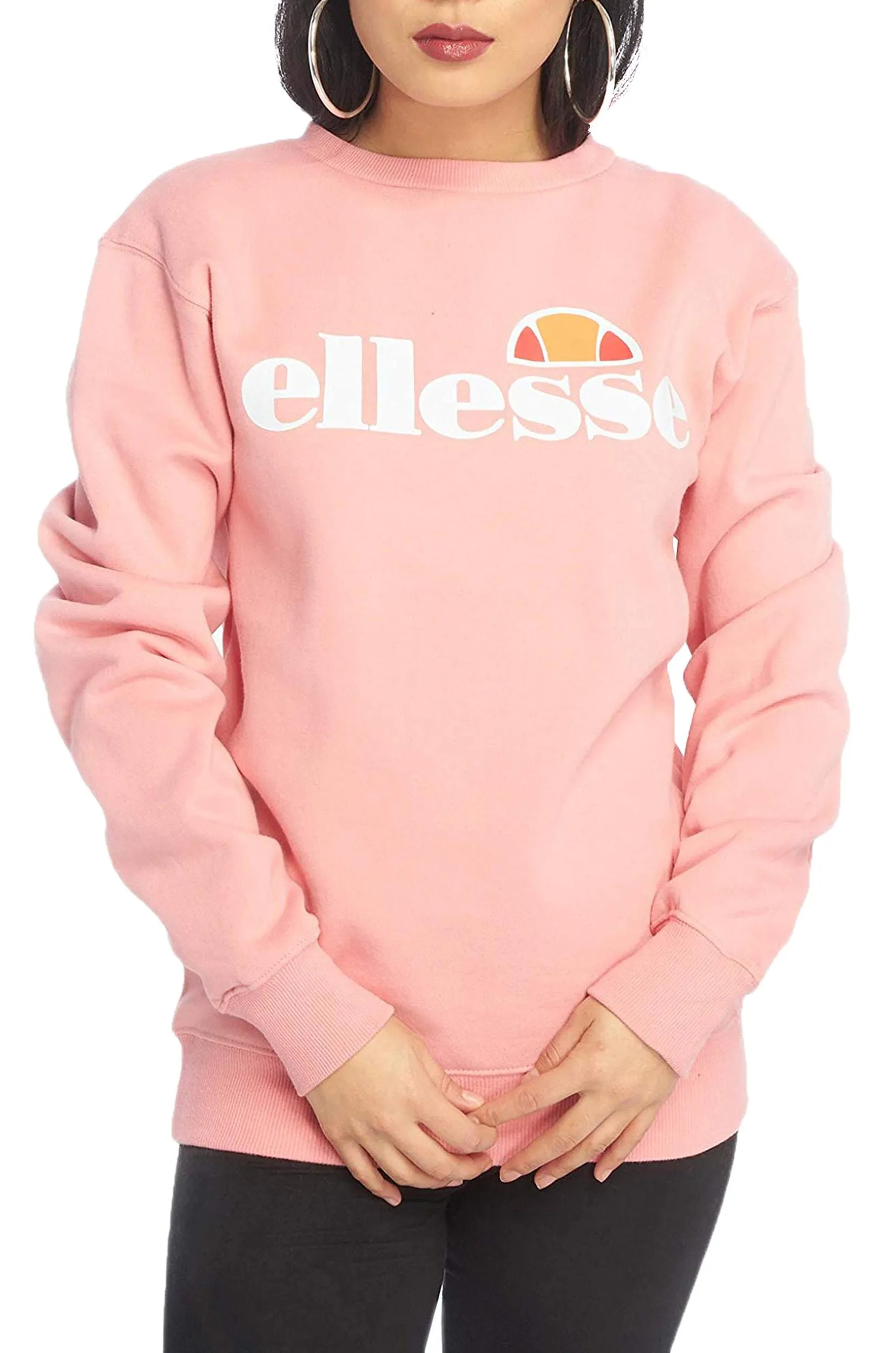 Ellesse Womens Agata Logo Crew Neck Sweatshirt Light Pink