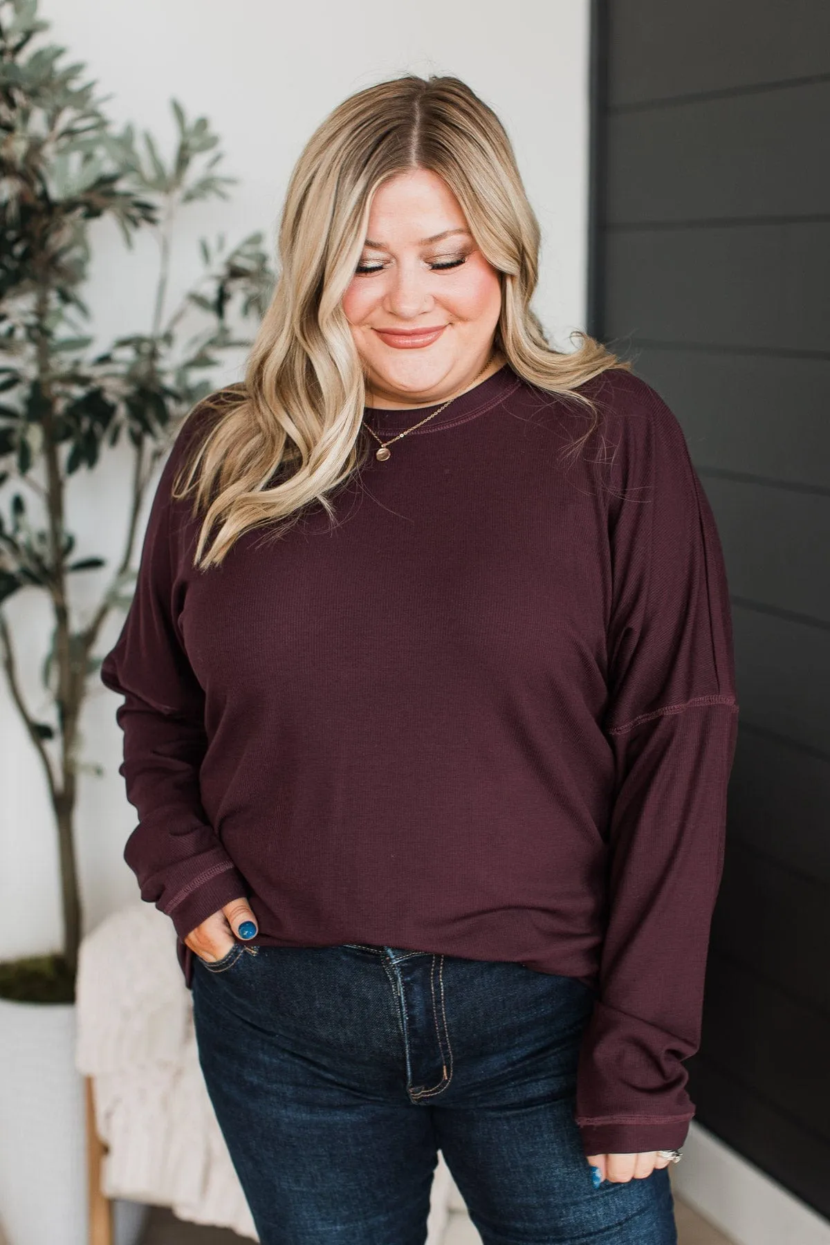 Express It All Knit Pullover Top- Dark Plum