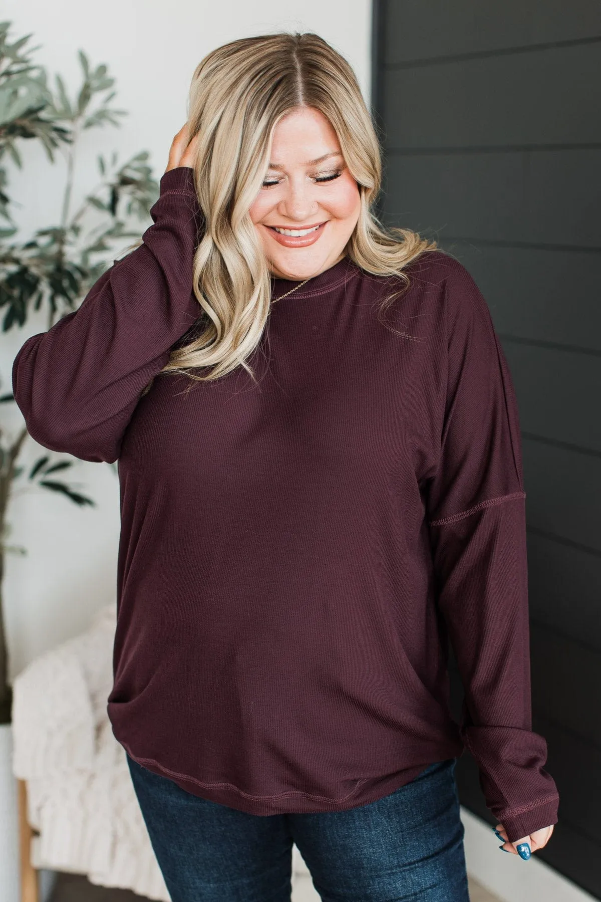 Express It All Knit Pullover Top- Dark Plum