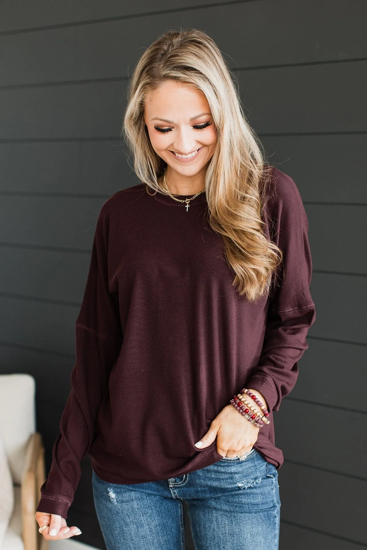 Express It All Knit Pullover Top- Dark Plum