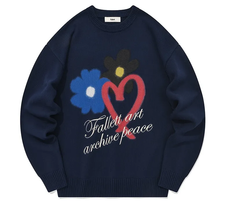 Fallett  |Crew Neck Heart Flower Patterns Unisex Street Style U-Neck