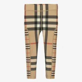 Girls Beige Check Leggings