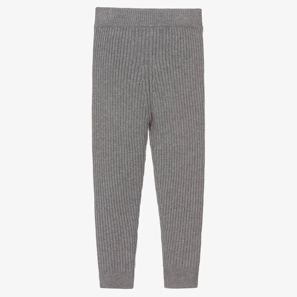 Girls Grey Ribbed Leggings